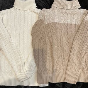 2 Croft & Barrow, size M 100% cotton turtle neck sweaters. One white other tan.